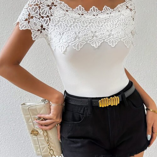 Seamless Solid Color Sexy Lace Top