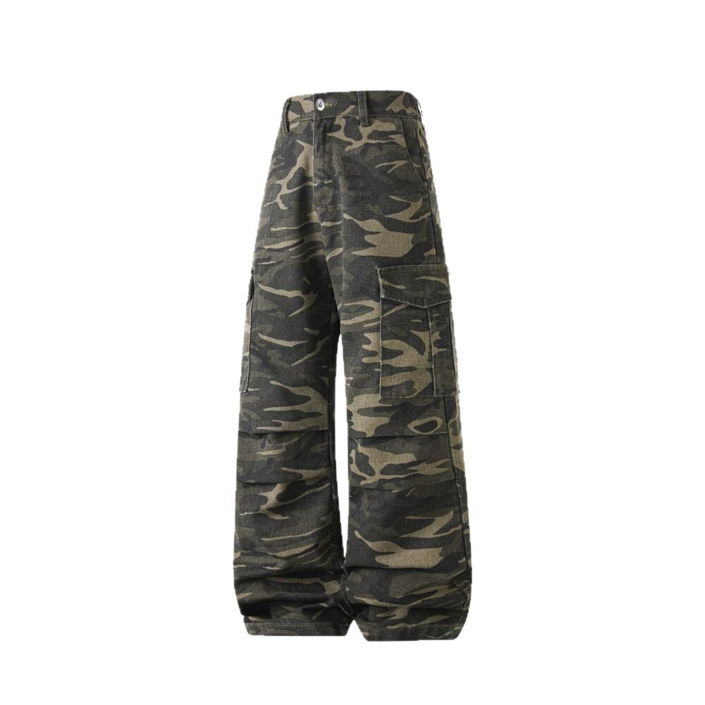 Workwear Camo Casual Pants Mens Straight-Leg Wide-Leg Trousers