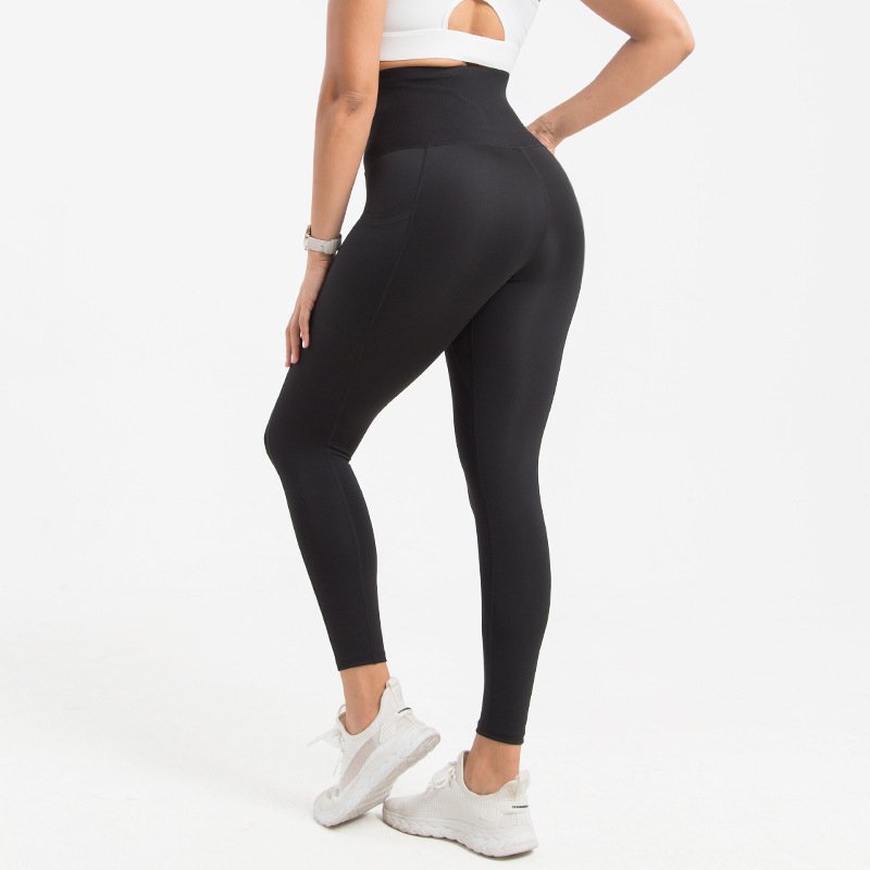 Breasted Yoga Pants Pockets Large Size Abdomen  Pants Sports Tight Yoga Body Shaper Pants
