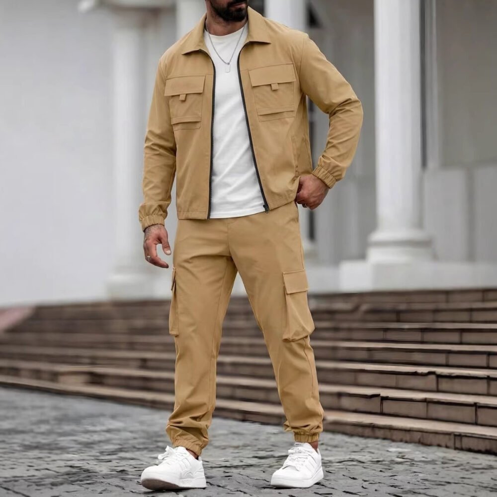 Mens Long-Sleeve Zip-Up Top And Pants Casual Workwear Set