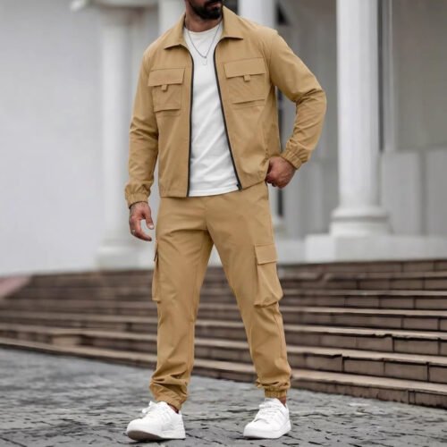 Mens Long-Sleeve Zip-Up Top And Pants Casual Workwear Set