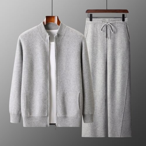 Business Mens Casual Double-Faced Wool Knit Sweater With Zipper In Solid Colors