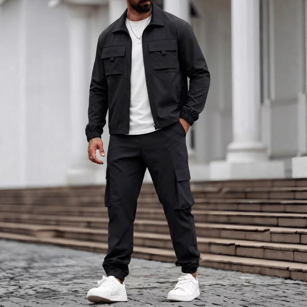 Mens Long-Sleeve Zip-Up Top And Pants Casual Workwear Set