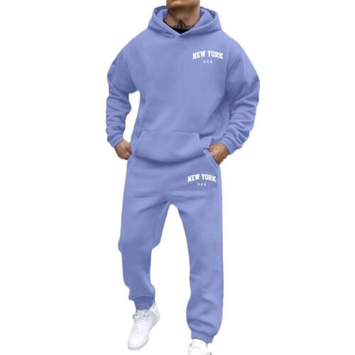 Mens Fleece-Lined Hooded Printed Sweatshirt And Hoodie Set