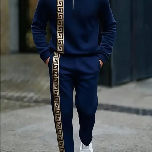Long-sleeve Polo Shirt Long Pants Half-zip Placket Casual Sportswear Set