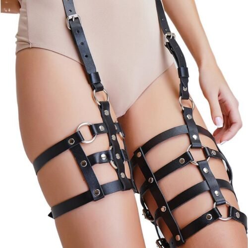 Fashion Ladies Wear Leggings With PU Leather Pants Body Strap