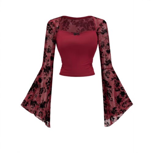 Lace-embellished Chic And Sexy Mesh Long-sleeve Top
