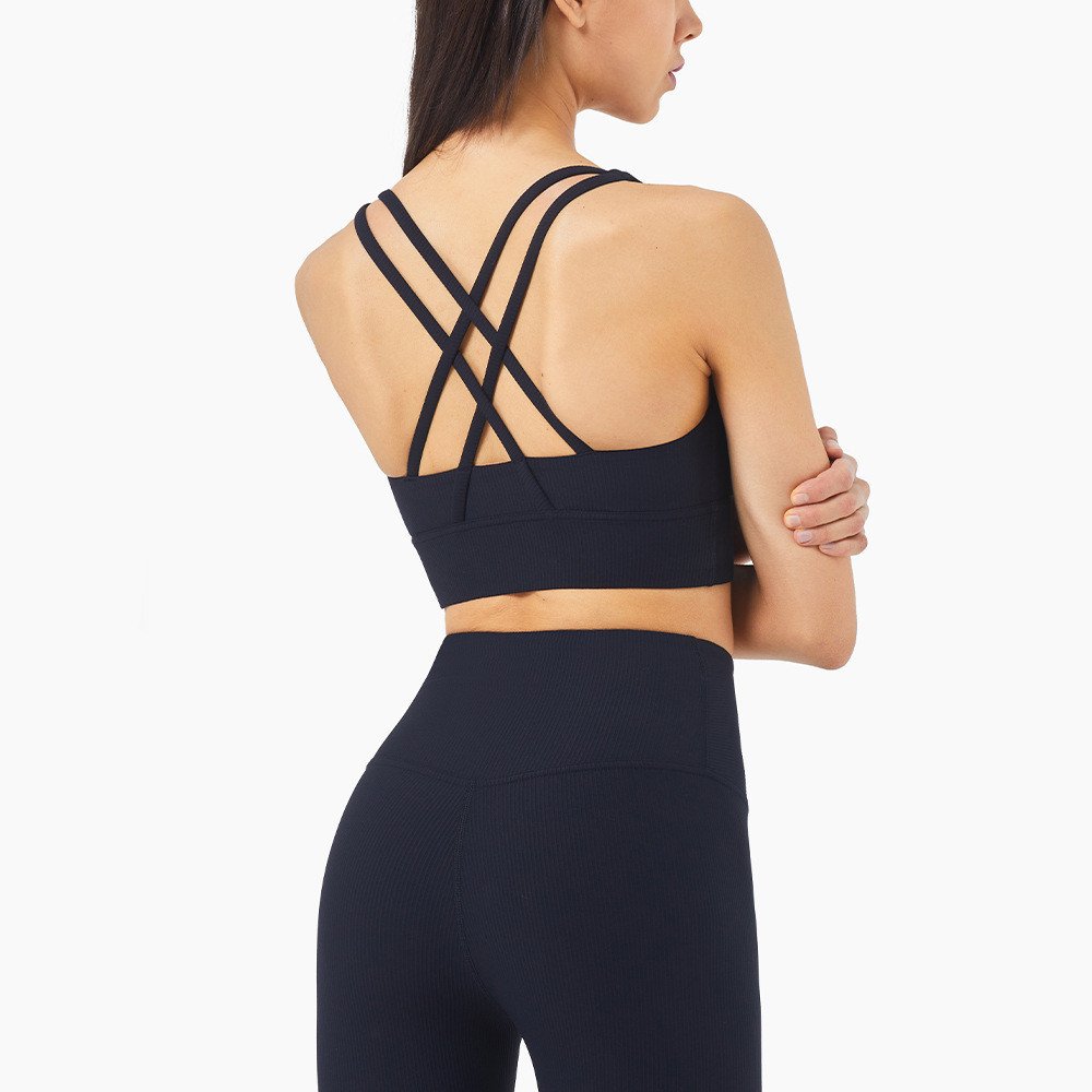 Ribbed Nude Beauty Back Cross Sports Bra