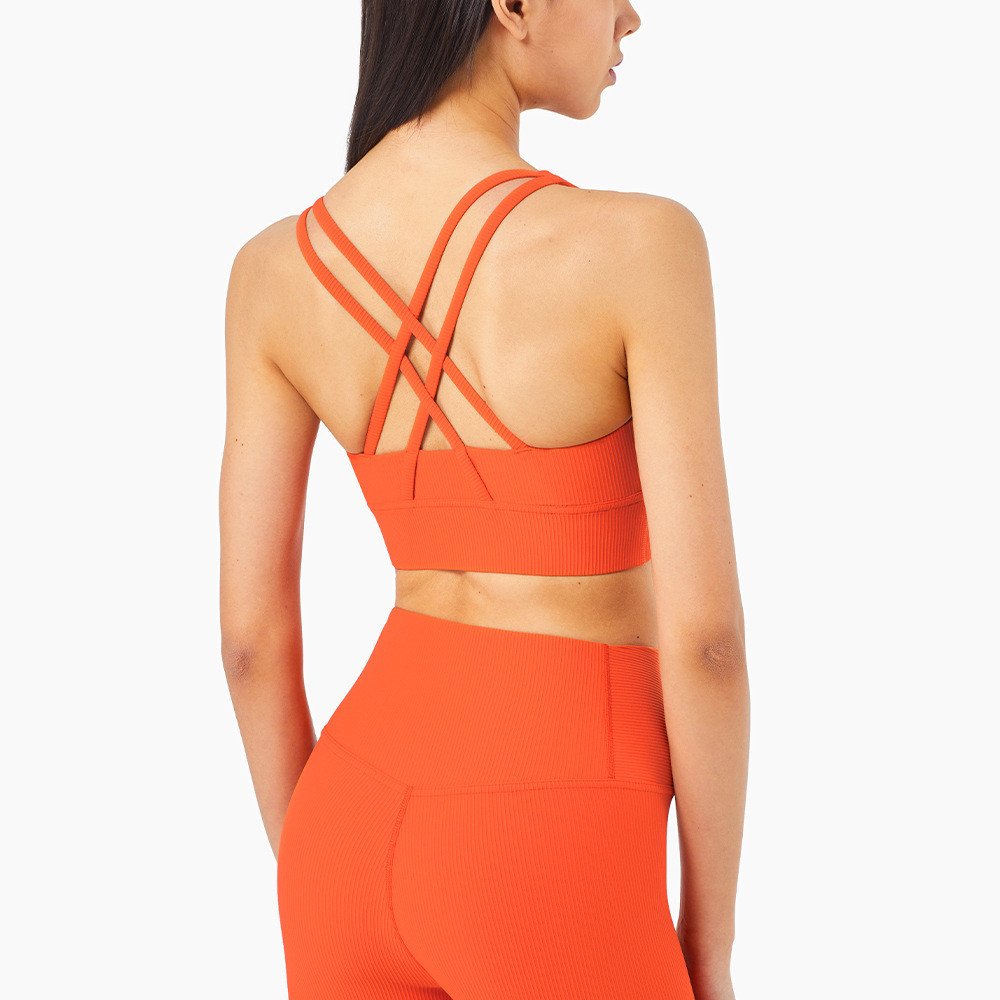 Ribbed Nude Beauty Back Cross Sports Bra
