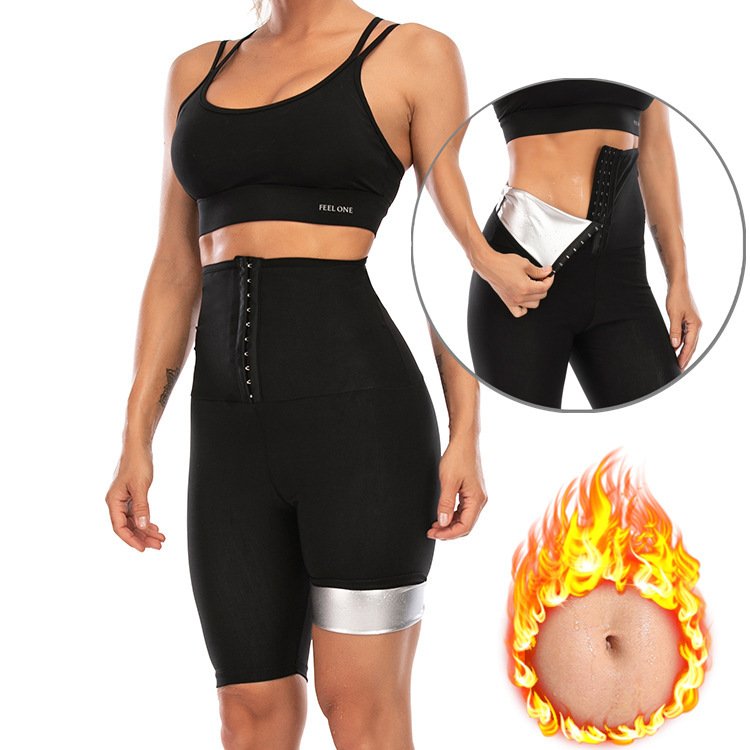 Ladies Sweating Hip Pants Yoga Sauna Beam High Waist Belly Pants Cross-Border Breasted Fitness Body Shaping Pants
