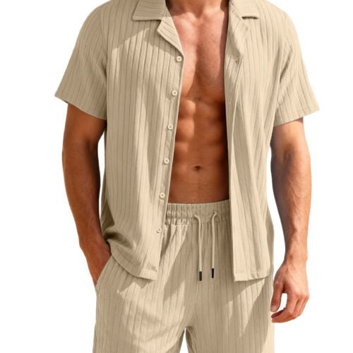 Casual Button-Down Shirt And Mens Shorts Set