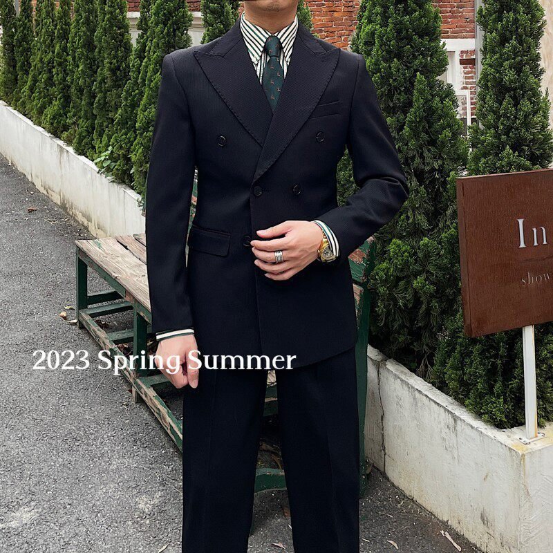 Retro Ribbed Double-breasted Suit