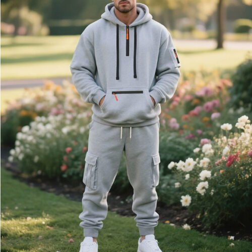 Loose-Fit Mens Casual Sports Multi-Pocket Workwear Set