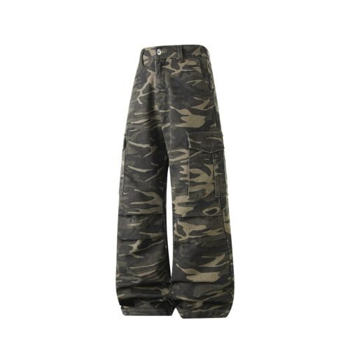 Workwear Camo Casual Pants Mens Straight-Leg Wide-Leg Trousers