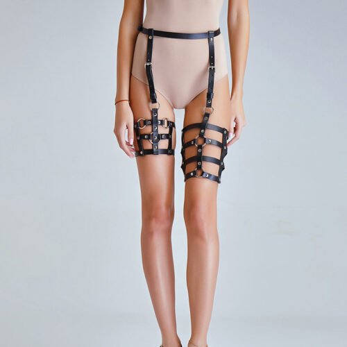 Fashion Ladies Wear Leggings With PU Leather Pants Body Strap