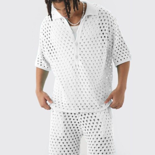 Arrival Buttoned Polo-Neck Knit Top And Shorts Set