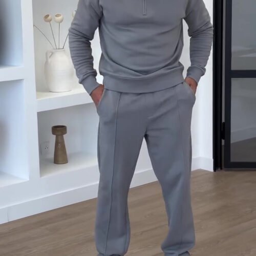 Half-Zip Polo Neck Sweatshirt & Slim Flare Pants Set
