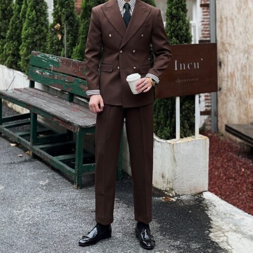 Retro Ribbed Double-breasted Suit