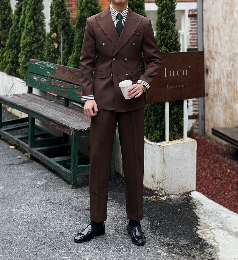 Retro Ribbed Double-breasted Suit