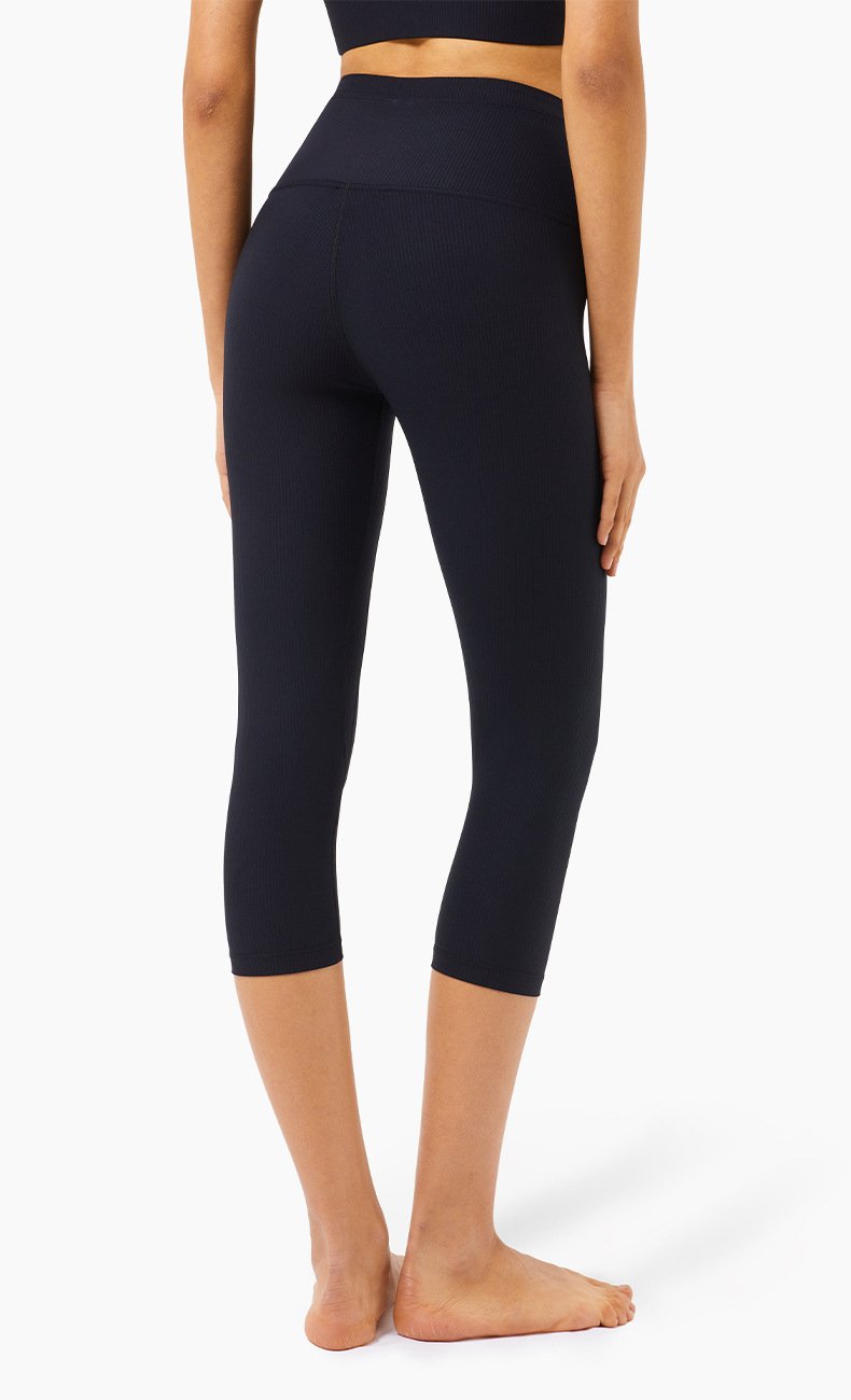 Ribbed High Waist Slim Yoga Pants Contrasting Color Waist
