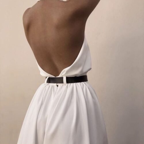 Polyester Women's Sexy Sleeveless Halter Backless Jumpsuit