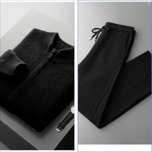Business Mens Casual Double-Faced Wool Knit Sweater With Zipper In Solid Colors