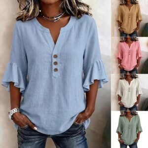 Solid Casual Loose Blouses For Women Fashion Summer Vintage Women's Oversized Shirts And Blouses Elegant Youth Female Tops