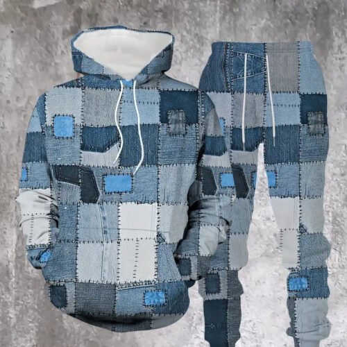 Mens Lettered Denim Hoodie With Fashionable 3D Print