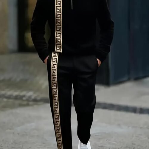 Long-sleeve Polo Shirt Long Pants Half-zip Placket Casual Sportswear Set