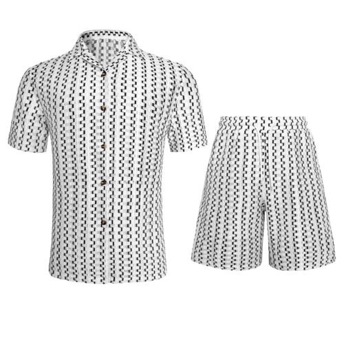 Mens Casual Striped Single-Breasted Shirt And Shorts Set