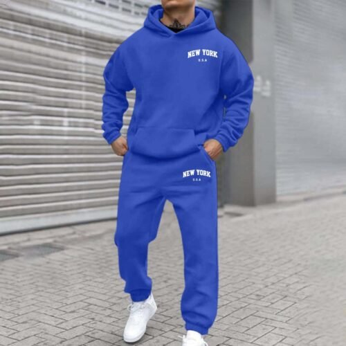 Mens Fleece-Lined Hooded Printed Sweatshirt And Hoodie Set