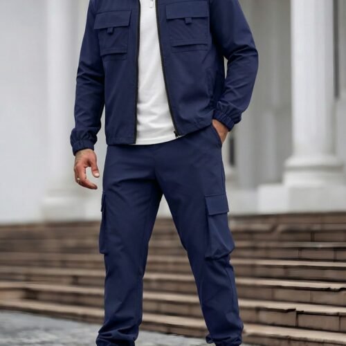 Mens Long-Sleeve Zip-Up Top And Pants Casual Workwear Set