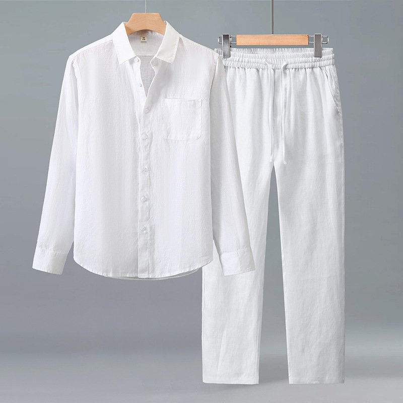 Lightweight Casual Solid-color Pure Linen Set