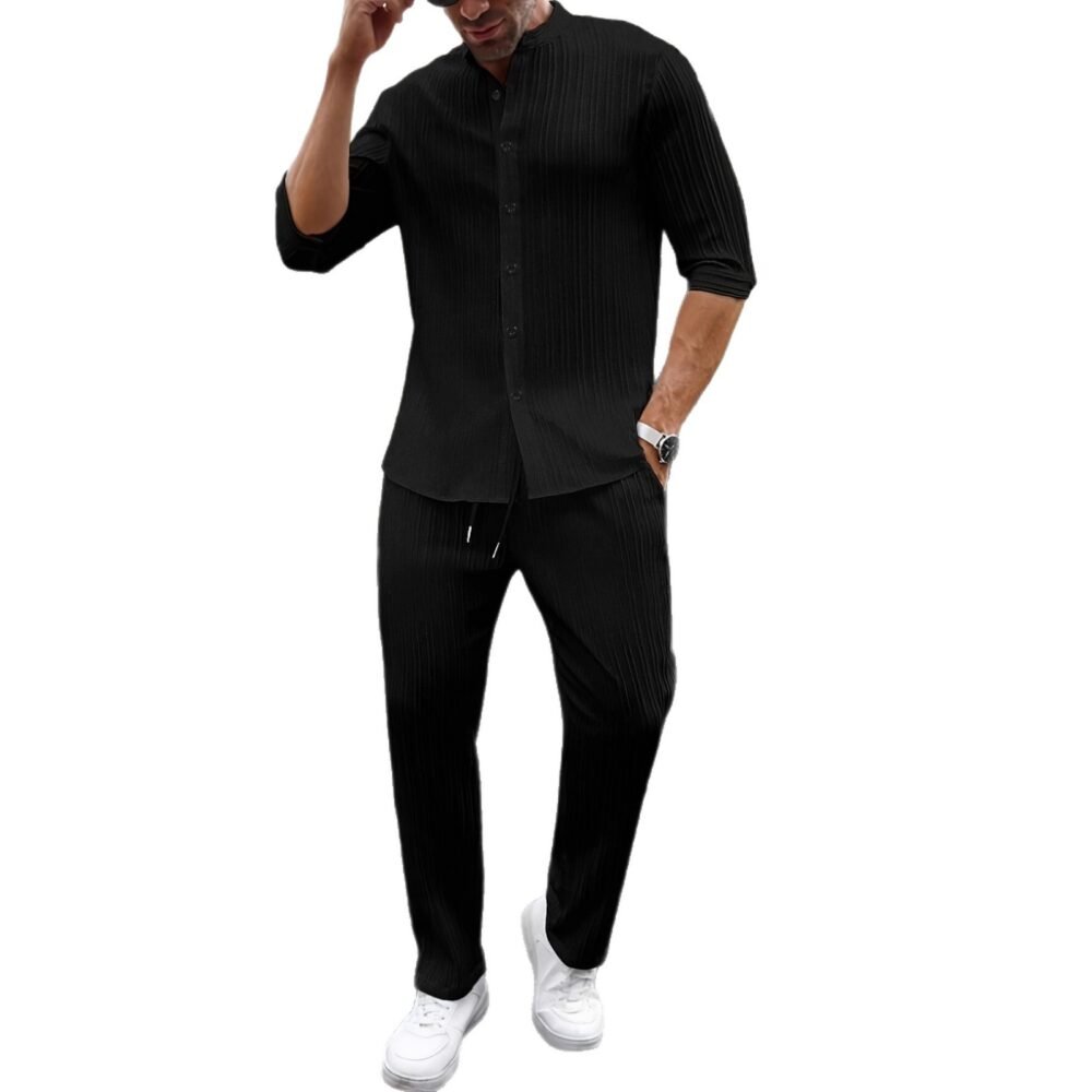 Mens Solid-Color SpringSummer Shirt And Pants Set