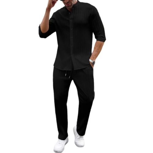 Mens Solid-Color SpringSummer Shirt And Pants Set
