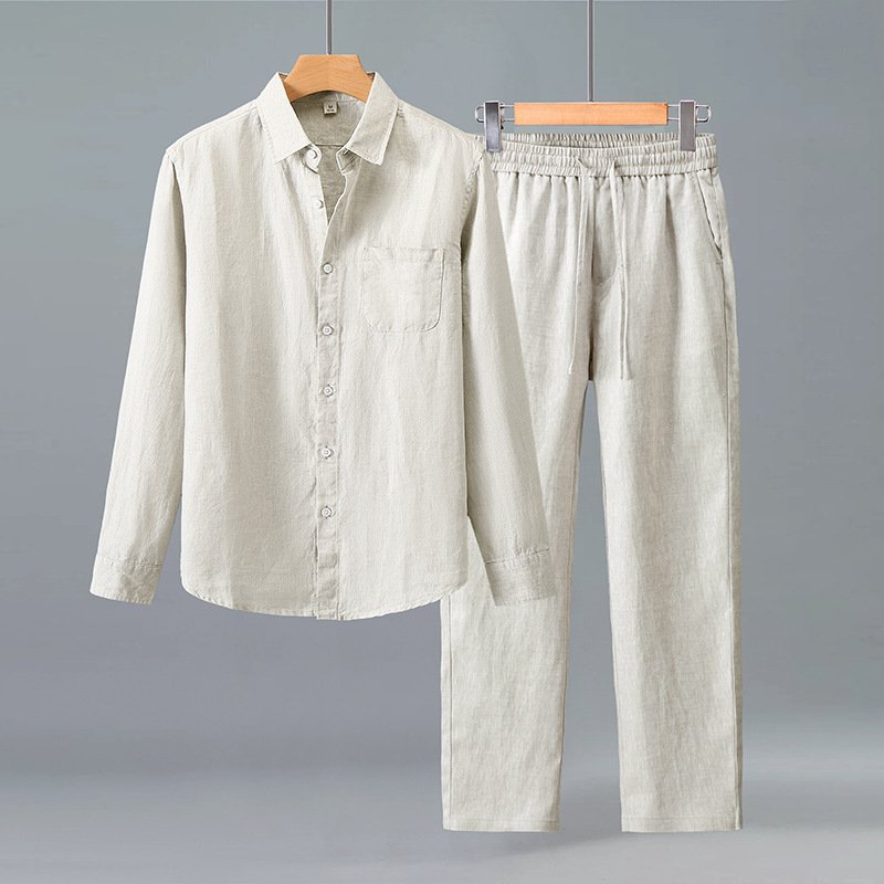 Lightweight Casual Solid-color Pure Linen Set