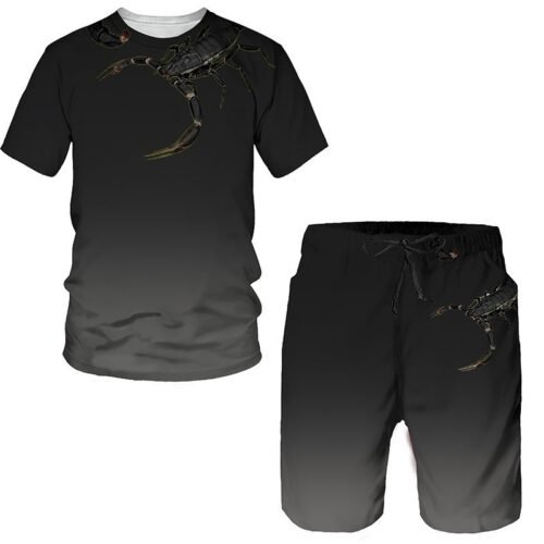 3D digital printed men's casual short sleeved shorts set