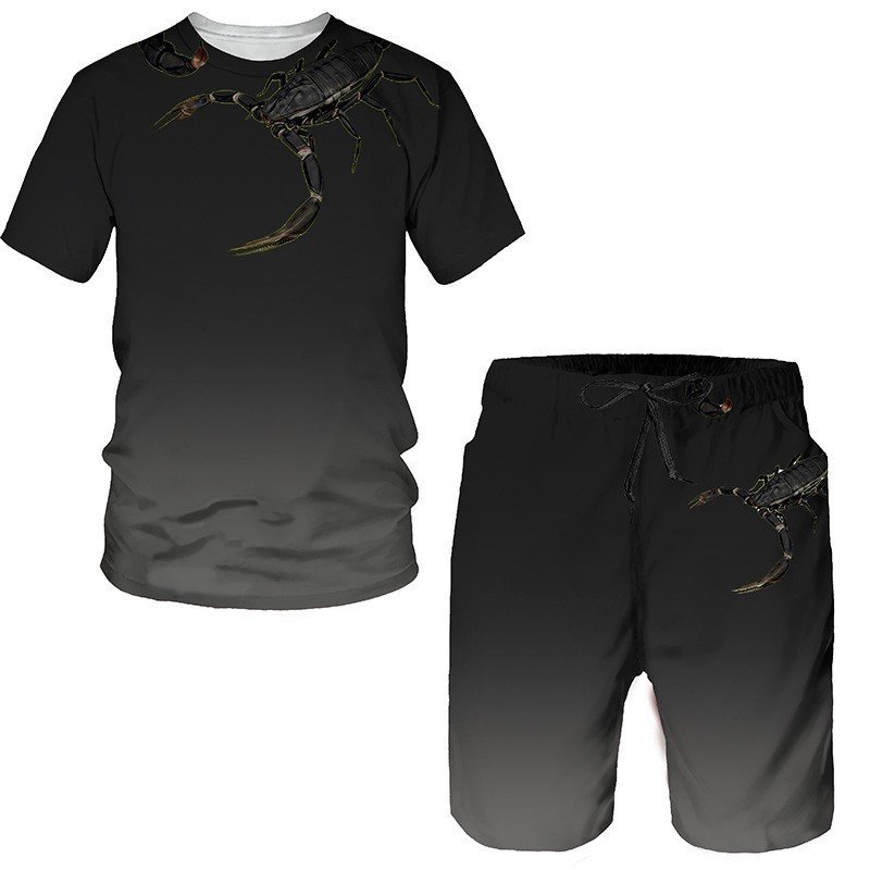 3D digital printed men's casual short sleeved shorts set