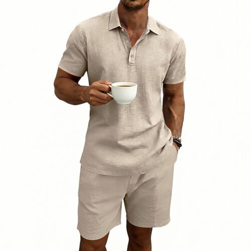 Linen Casual Mens Loose Short-Sleeve Shorts Set