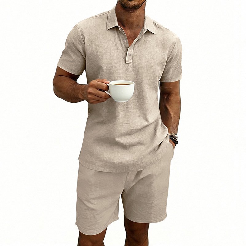Linen Casual Mens Loose Short-Sleeve Shorts Set
