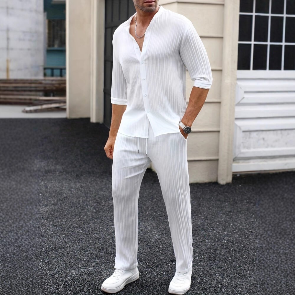 Mens Solid-Color SpringSummer Shirt And Pants Set
