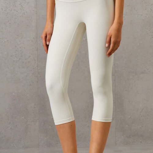 Ribbed High Waist Slim Yoga Pants Contrasting Color Waist