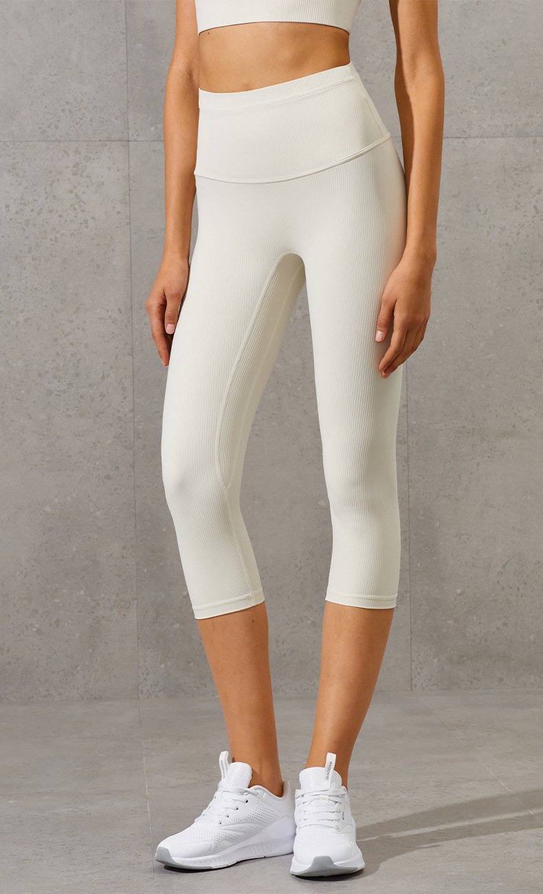 Ribbed High Waist Slim Yoga Pants Contrasting Color Waist
