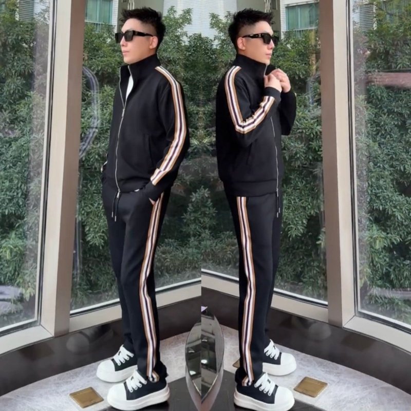 Affordable Luxury Patchwork Striped Casual Sports Suit High-End Stand-Up Collar Jacket And Pants Two-Piece Set