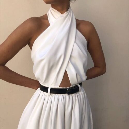 Polyester Women's Sexy Sleeveless Halter Backless Jumpsuit