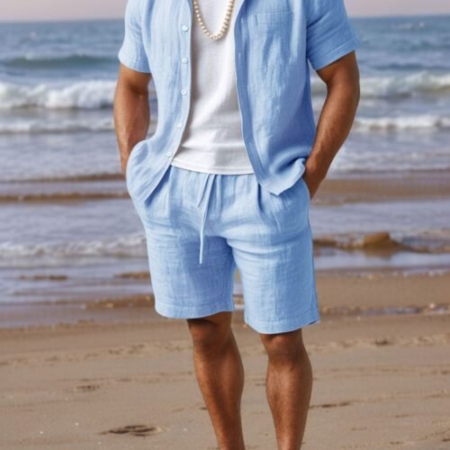 Men's Casual Linen Loose-Fit Button-Up Shirt With Lapel Collar
