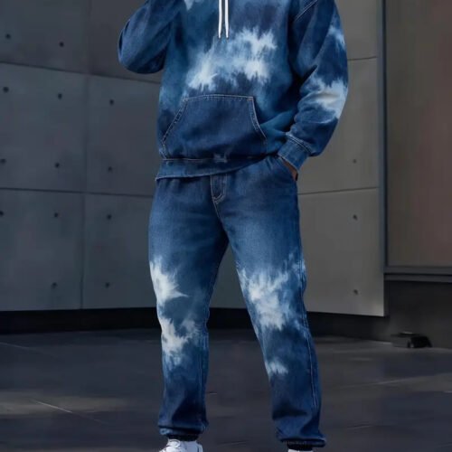Mens Lettered Denim Hoodie With Fashionable 3D Print