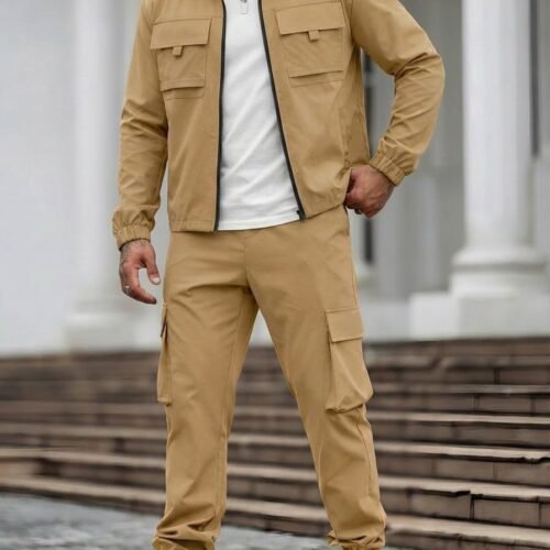 Mens Long-Sleeve Zip-Up Top And Pants Casual Workwear Set
