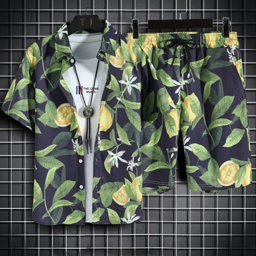 Mens Short-Sleeve Shirt And Casual Shorts Set