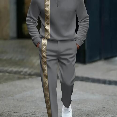 Long-sleeve Polo Shirt Long Pants Half-zip Placket Casual Sportswear Set